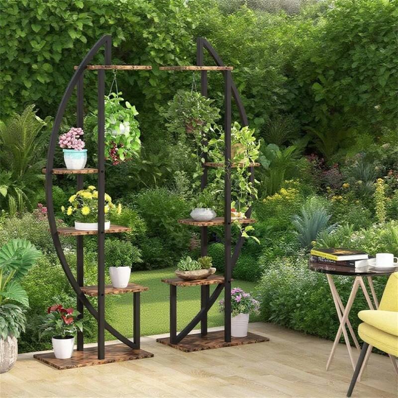Space-Saving 5-Tier Curved Plant Stand - Black