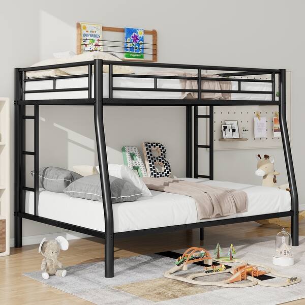 slide 2 of 10, Wider Design Full XL over Queen Metal Bunk Bed Black