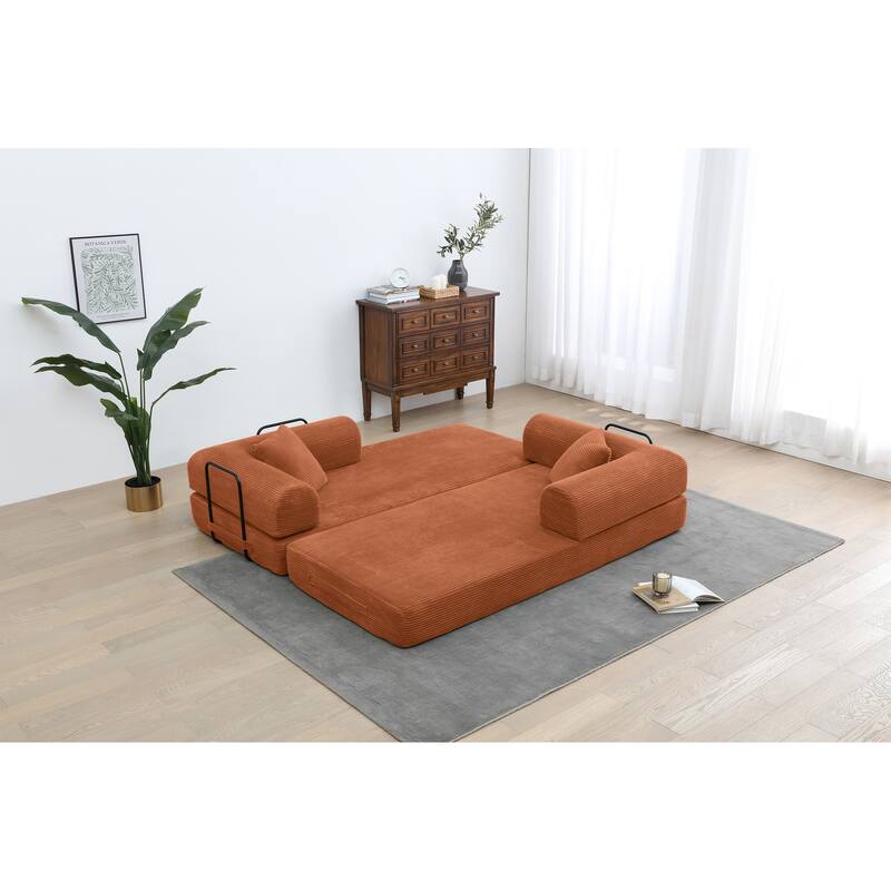 Convertible Sleeper Sofa Bed, Corduroy Folding Couch with Pillow