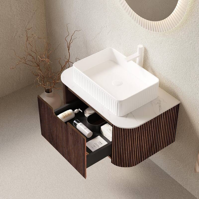 Wall Mounted Bathroom Vanity with White Rectangular Ceramic Basin