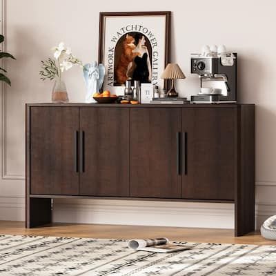 Retro Multifunctional 4-Door Sideboard with Long Handles Buffet/Sideboard