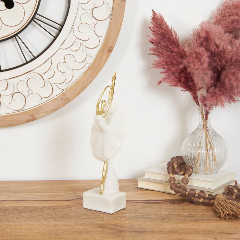 Black Marble Gymnast Decorative Sculpture with Gold Cube Base - Black
