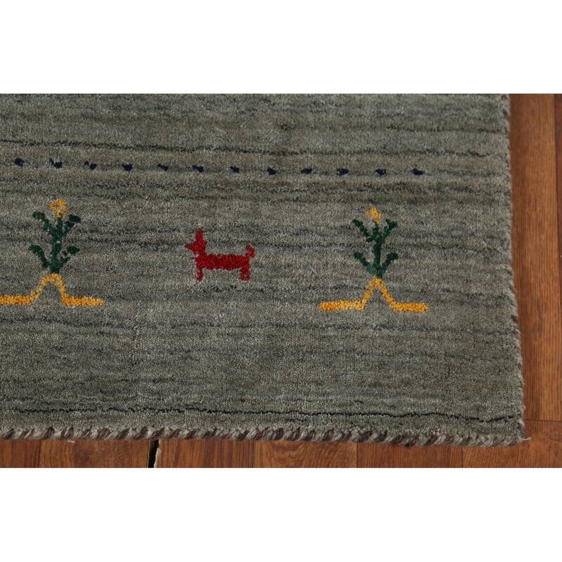 Grays & Green Striped Gabbeh Indian Rug Hand-Knotted Wool Carpet - 2'7"x 4'9"