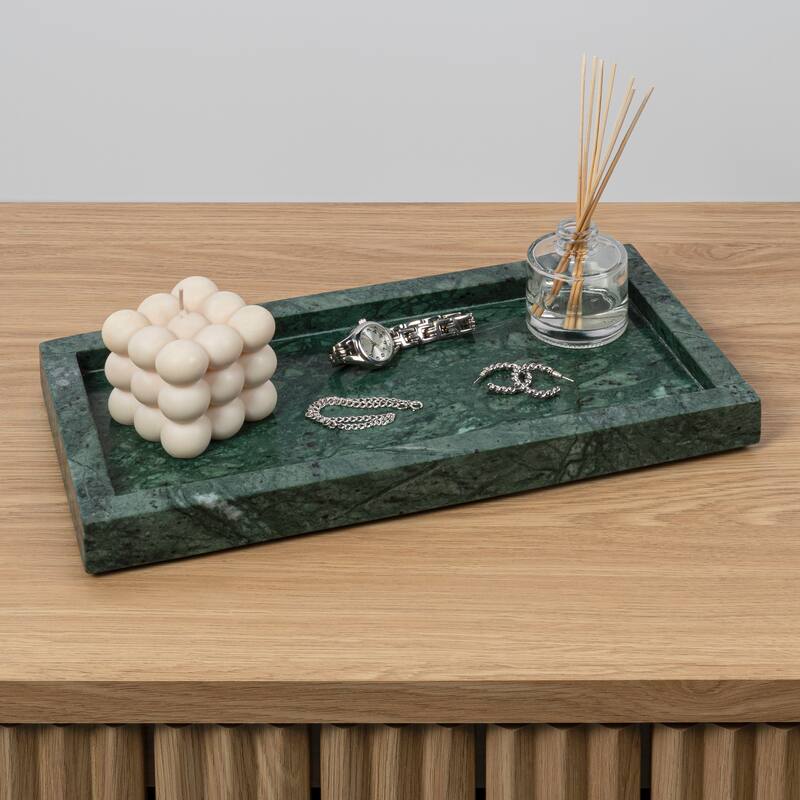 Luxe Stone Classic Minimalist Rectangular Marble Bathroom Countertop Tray