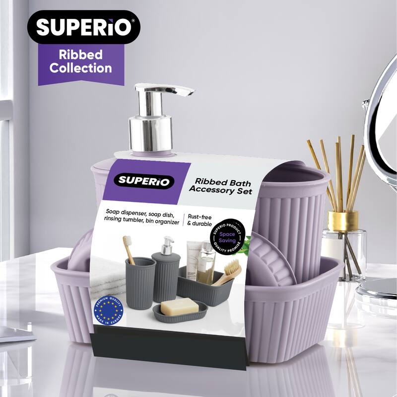 Superio Ribbed Bathroom Accessory Set, 4 pack - 6.34"W x 4.41"D x 6.54"H