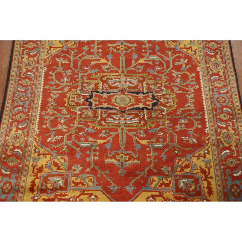 Hand Knotted Oriental 100% Wool Carpet Traditional Medallion Oranges & Rust Heriz (serapi) Area Rug - 9' 9'' X 7' 9''