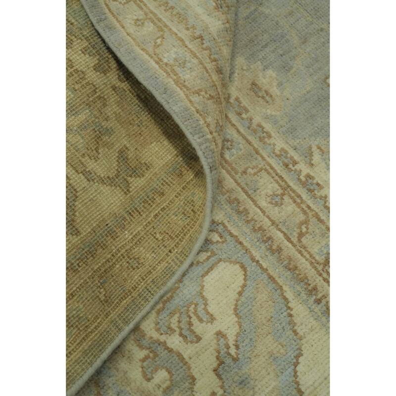 Vegetable Dye Wool Oushak Turkish Area Rug, Floral Geometric Carpet - 12' 0'' X 9' 3''