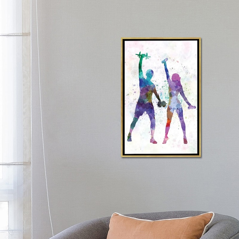 iCanvas "Woman And Man Exercising" by Paul Rommer Framed Canvas Print