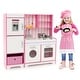preview thumbnail 2 of 7, Pink Kids Kitchen Playset Wooden Toy with Adjustable LED Lights and Washing Machine - 35.5" x 11.5" x 35.5"