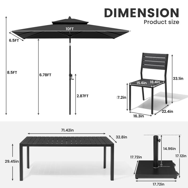 9/11-Piece Outdoor Dining Set Aluminum Table and Stackable Chairs w/10 ft Umbrella and Base