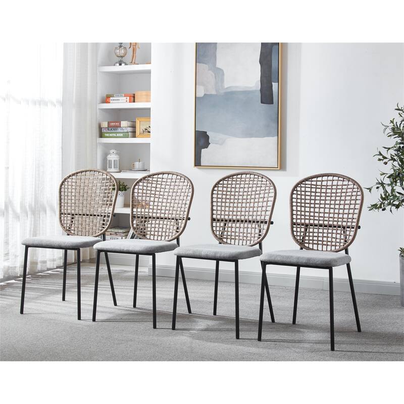 Set of 4 Dining Chair with Metal Legs - Black and Grey