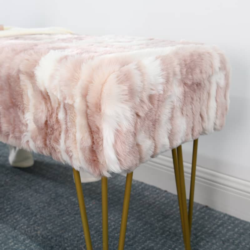Home Soft Things Soft Fauxfur Ottoman Fuzzy Entryway Bench Seat