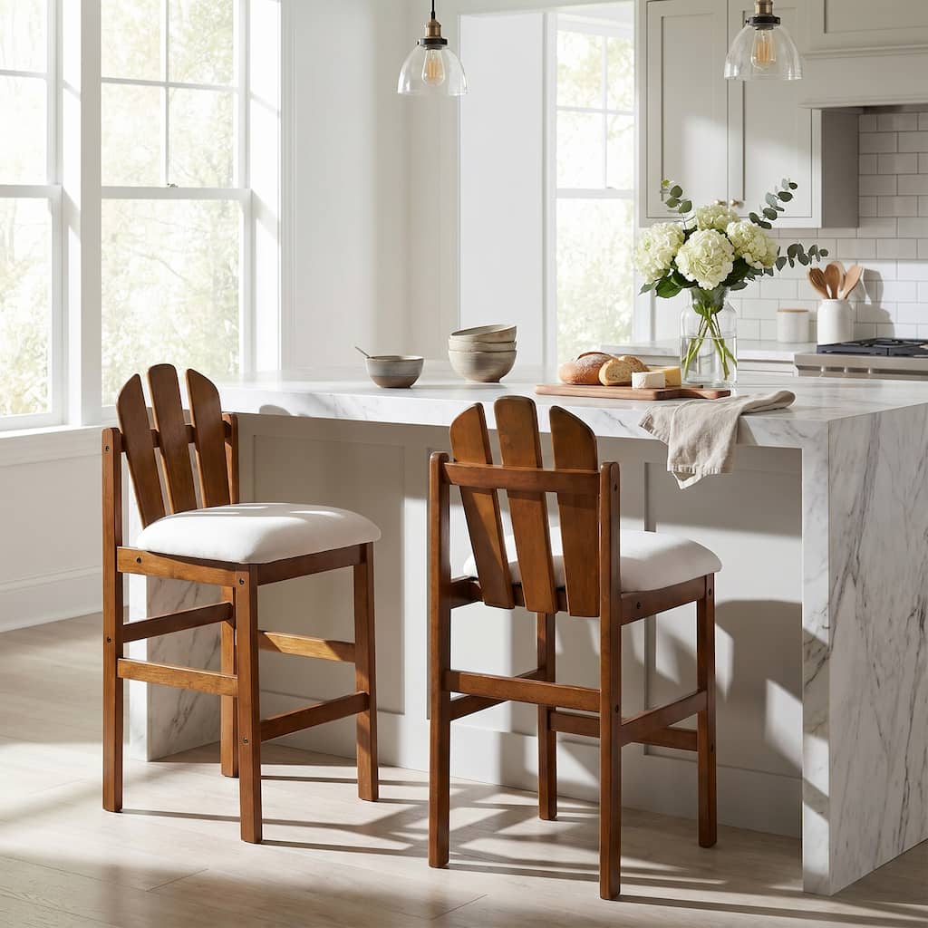 Christopher Knight Home - Liora Set of 2 Mid-Century Counter Stool, Upholstered Seat, Wood Frame and Slatted Back