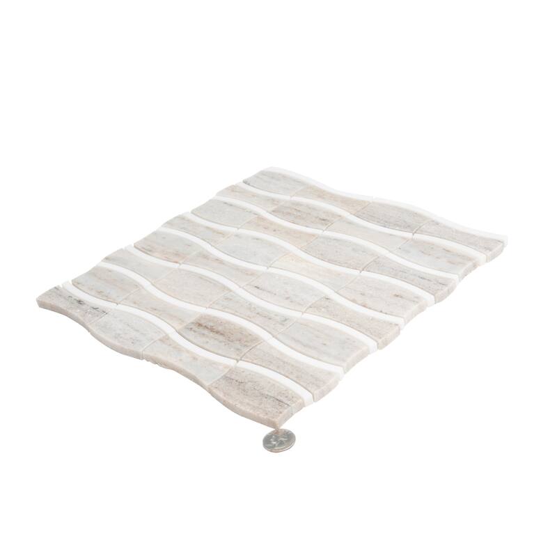 Mirage 12x12 Warm Beige White Marble Mosaic Floral Wall and Floor Tile (5.04 sq ft/case) - 5 Pack