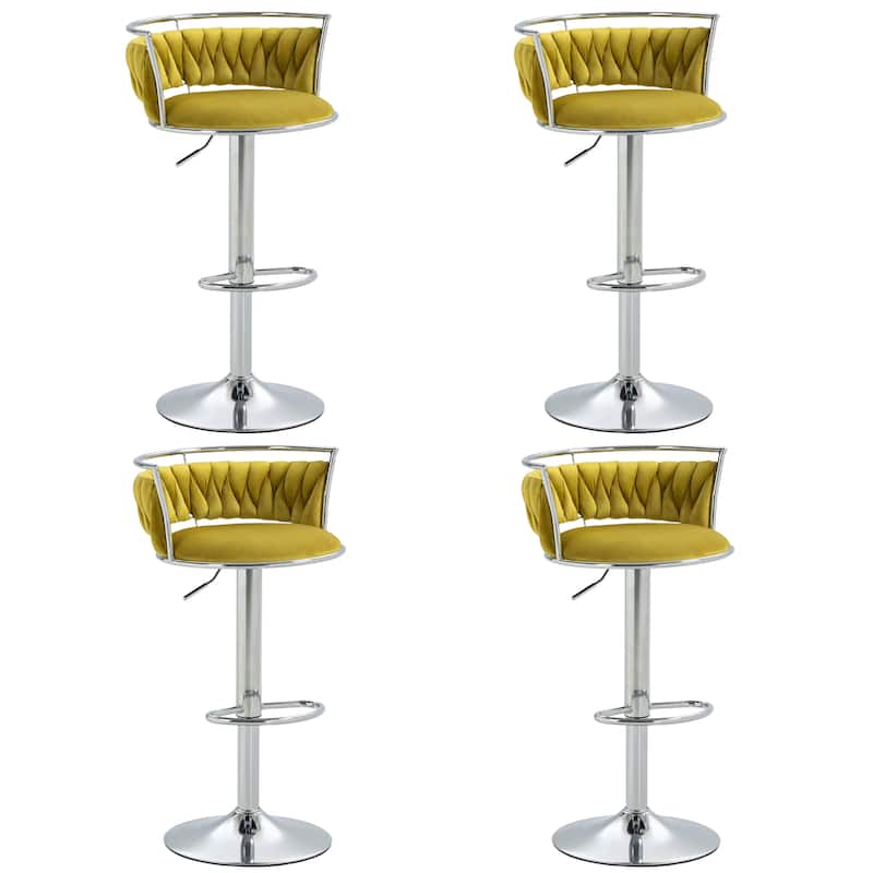 Velvet Upholstered Adjustable Bar Stool Swivel Counter Chair Set of 2