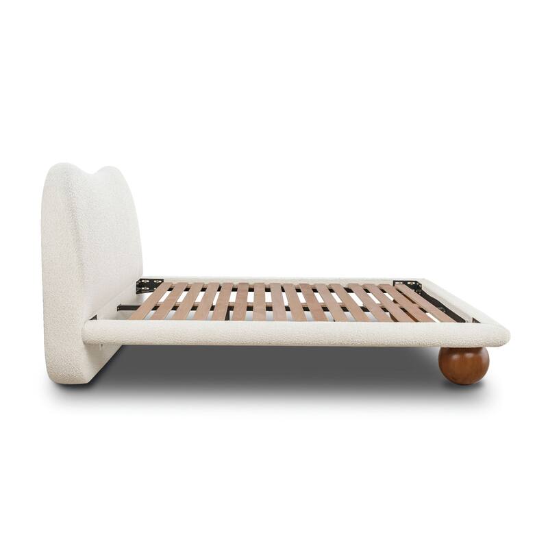 Poly and Bark Orbit Queen Size Bed in Froth White Boucle