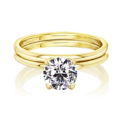 Annello by Kobelli 14k Gold 1ct Round Certified Lab Grown Diamond Floating Tulip Solitaire Bridal Set (IJ/SI)