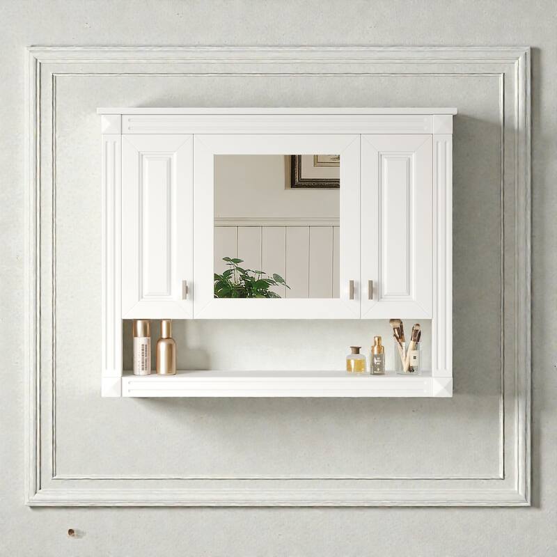 35 Inch Wall Mounted Medicine Cabinet with Mirror, Adjustable Shelves, Open Storage, Over Toilet Bathroom Cabinet