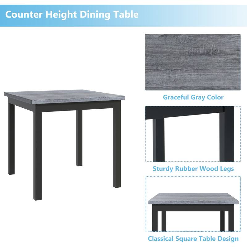 5Piece Counter Height Dining Set Wood Square Dining Room Table and