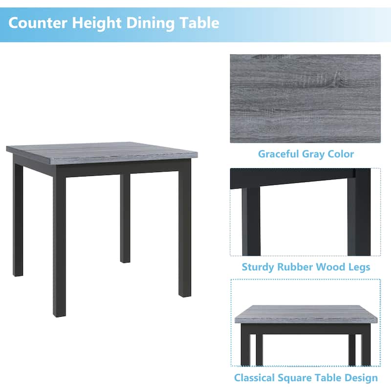 Wooden Square Counter High Dining Table, Table and Chair Set with Footstool and 4 Upholstered High Back Chairs, Coffee Table