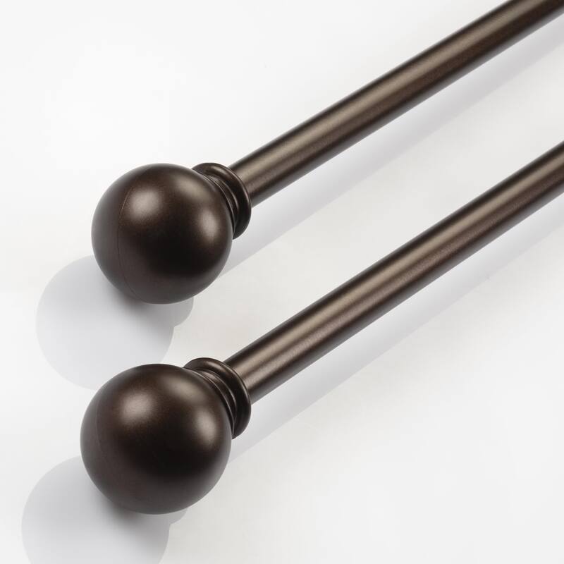 Deco Window 2 Pack Single Curtain Rod with Ball Round Finials & Brackets Set - 44" to 84", 5/8 Inch Diameter, Brown Oil Rubbed