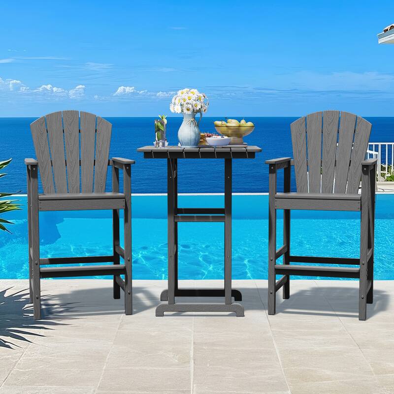 3-Piece HDPE Outdoor Patio Bar Table and Chiar Set, 2 Bar Stools & A Bar Table