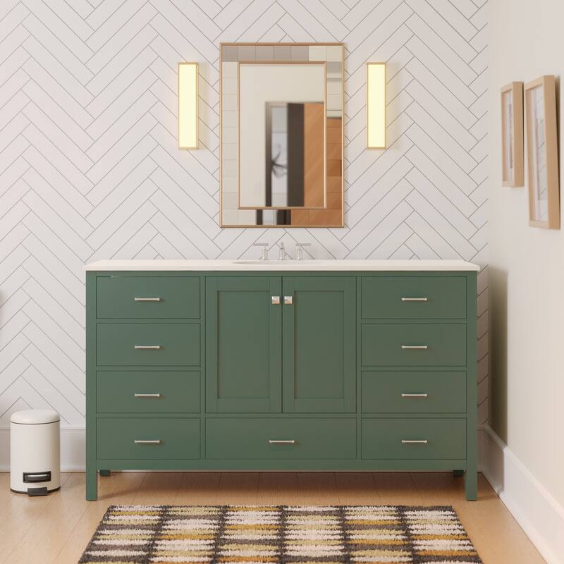 KitchenBathCollection Horizon 60" Single Bathroom Vanity with Engineered White Top - Sage Green