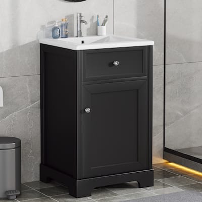 Roomfitters 20" Bathroom Vanity with Sink Soft Closing Door Storage Rack and Adjustable Shelf Freestanding Cabinet