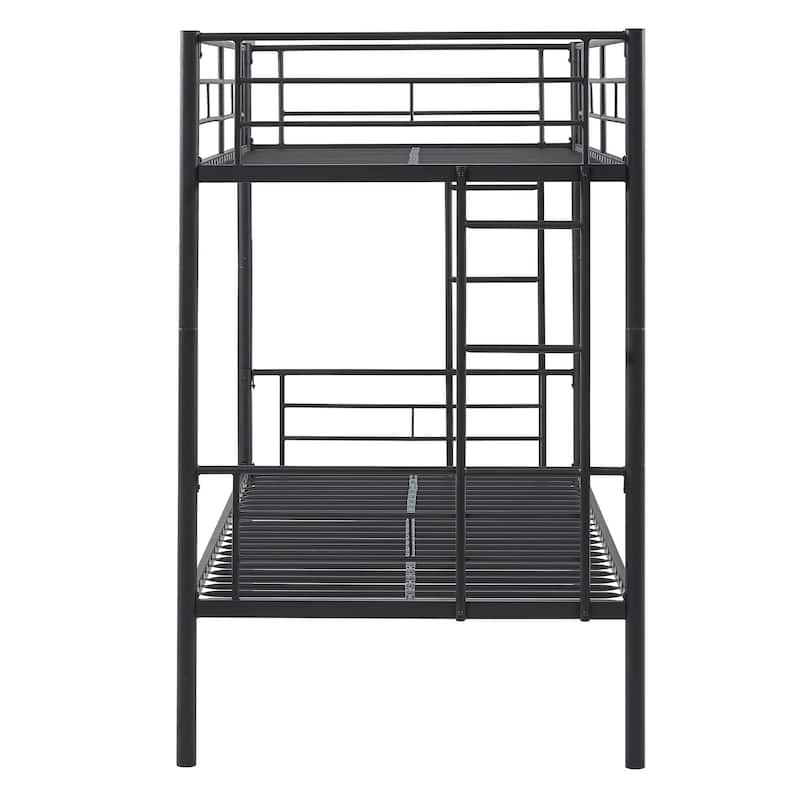 Bunk Bed Metal Twin Size Bunk Beds Frame with Ladder & Full-Length Guardrail Heavy Duty Sturdy 2 in 1 Convertible Bunk Bed