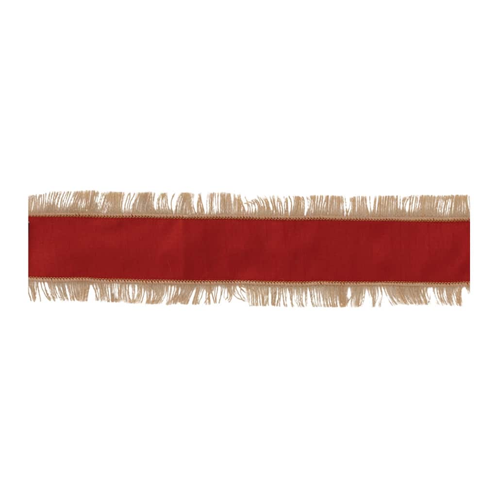 Set of 2 Wired Holiday Ribbons 180" Long Jute and Cotton Ribbon with Fringe for Gift Wrapping or Decor - 180”L x 4”W x 0.25”H