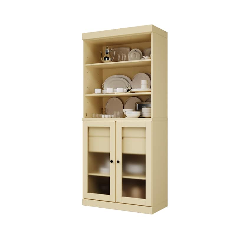 Palace Imports 100% Solid Wood Pantry Cabinet with Frosted Glass Doors, 2-Drawers and Adjustable Shelves - 32" x 71.5"