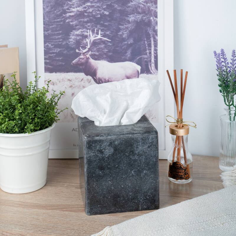 Creative Home Charcoal Marble Square Tissue Box Holder, Tissue Paper Cover - Dark Gray - 5.2" x 5.2" x 5.5 H