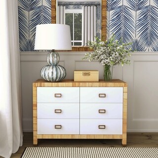 Corfu 6 Drawer Natural Raffia Double Dresser