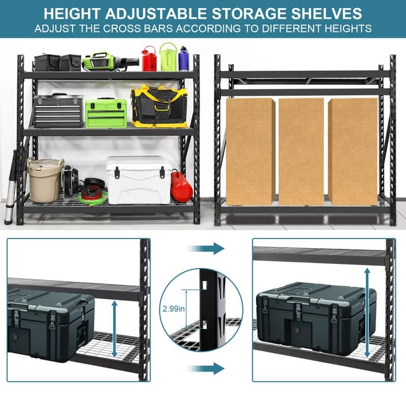 3-Tier Metal Garage Storage Shelving Unit Adjustable 6000LBS Capacity - 77"L X 24"W X 72"H