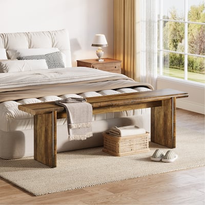 Farmhouse Wooden Entryway Bench Indoor End of Bed Bench - 11.8" D x 59" W x 18.1" H