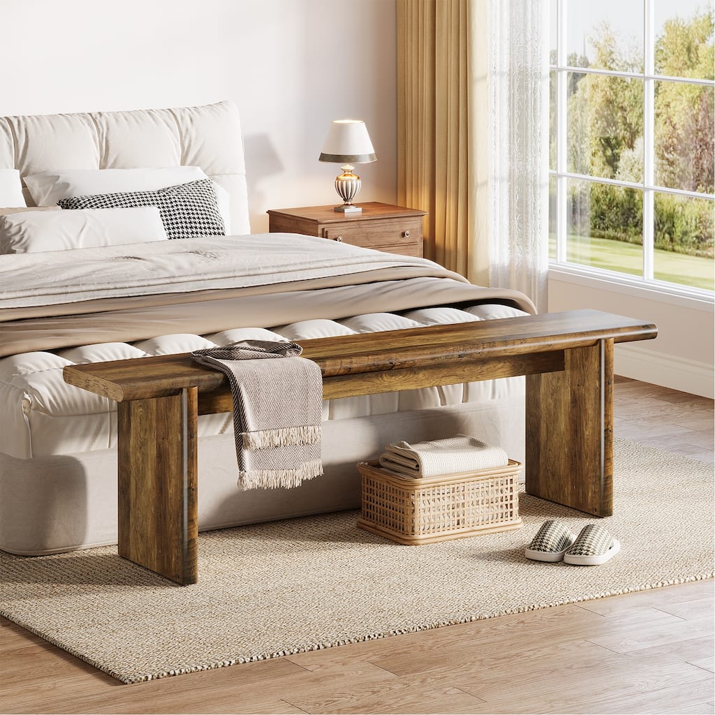 Farmhouse Wooden Entryway Bench Indoor End of Bed Bench - 11.8" D x 59" W x 18.1" H