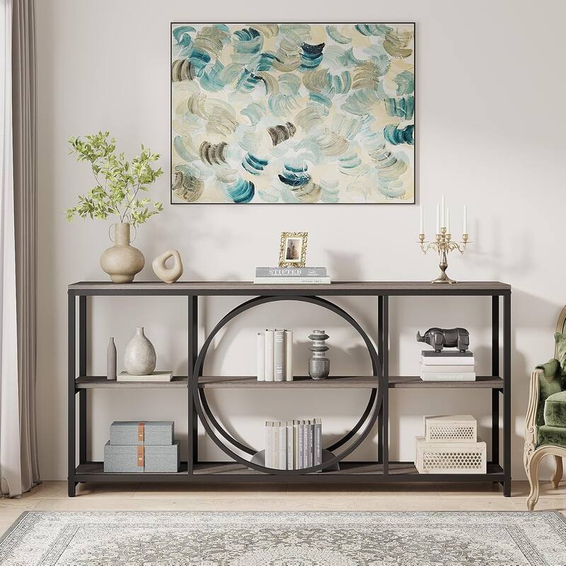 70.9" Extra Long Console Table Sofa Table Behind Couch with Wood Storage Shelves Metal Frame for Entryway/Living Room/Hallway