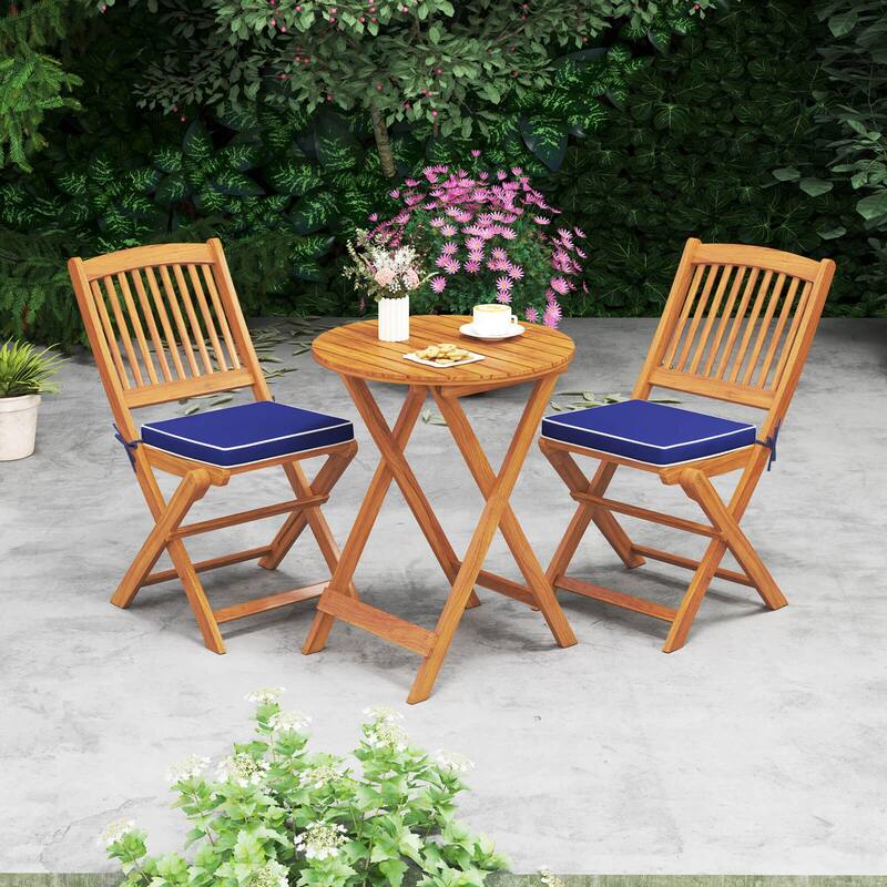 Costway Outdoor Folding Chairs Set of 4 Acacia Wood High-Back Chair - See Details