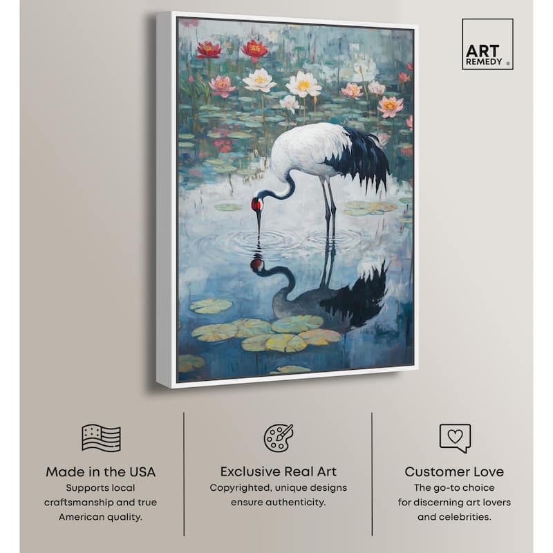Crane in Lilies Canvas by Art Remedy