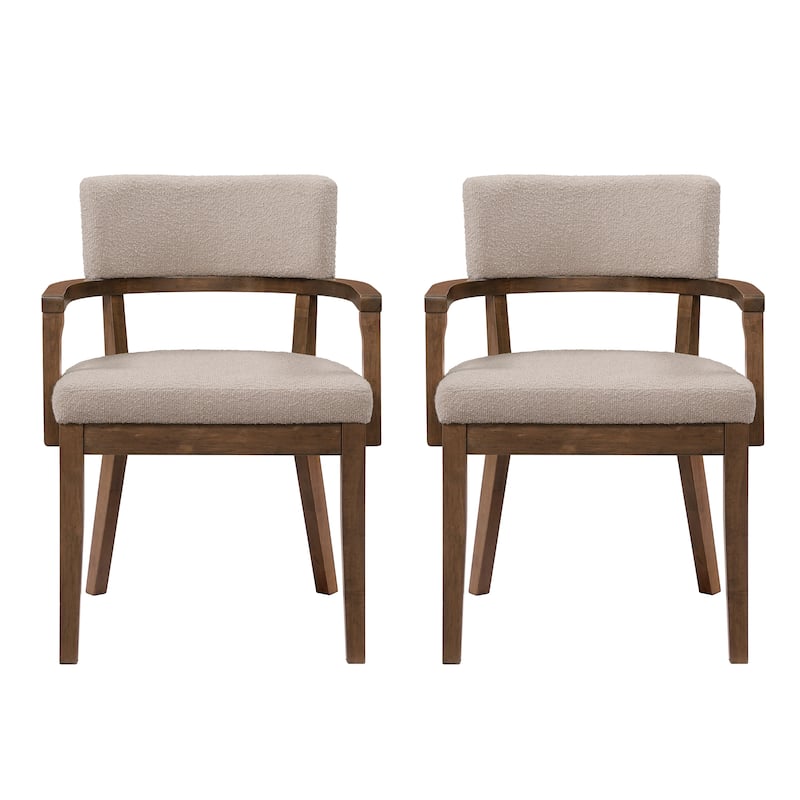 Christopher Knight Home - Mid-Century Modern Boucle Upholstered Dining Chair Set with Wood Frame - Set of 2 - Khaki+Walnut