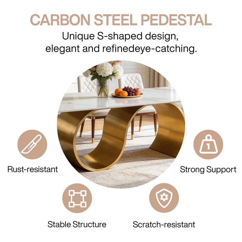 78.7" Sintered Stone Kitchen Dining Table for 8, Stainless Steel Base