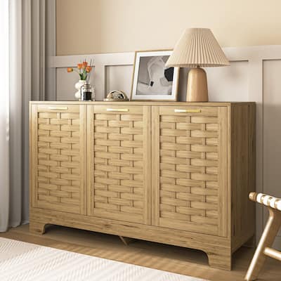 Accent Buffet Cabinet, Anti-tip Sideboard Storage Cabinet With Adjustable Shelf And 3 Doors