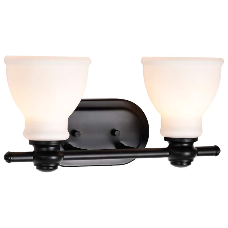 Russel 2 Light Vanity Matte Black with Satin White Glass - Matte Black