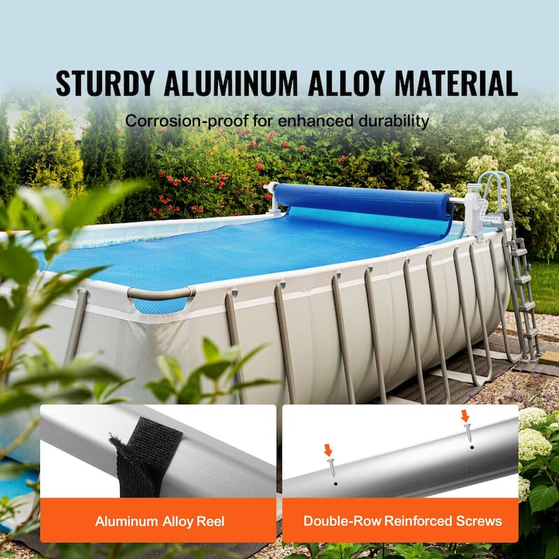 Aluminum Pool Cover Reel for Above Ground Pools 3 to 20 ft Wide - 256.30 x 6.69 x 14.17 inch