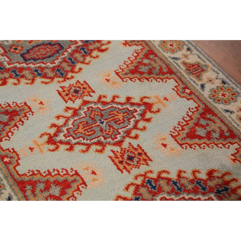 Geometric Viss Indian Runner Rug Hand-Knotted Beige Wool Carpet - 2'6"x 7'11"