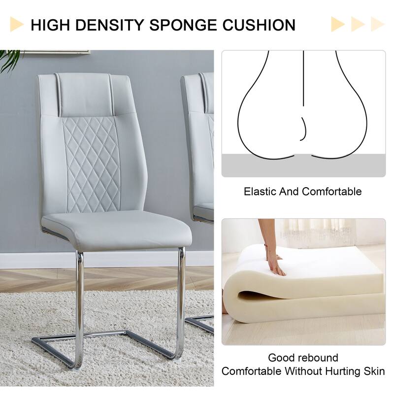 Modern 7-Piece Dining Table and Chair Set, 63" Faux Marble Glass Table with Stainless Steel Legs and PU Dining Chair