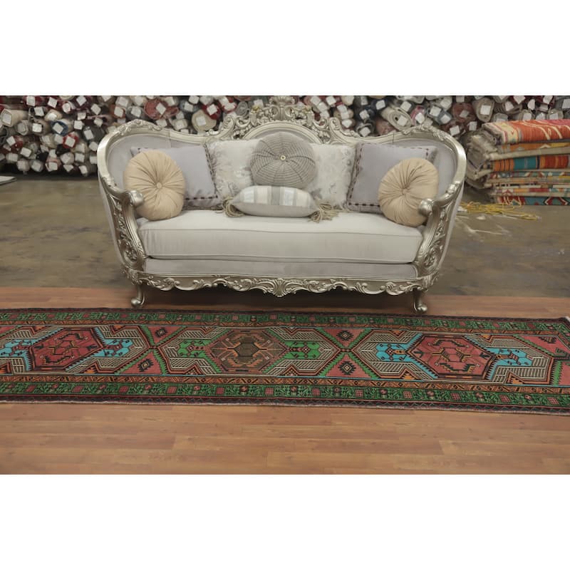Hand Knotted Oriental 100% Wool Carpet Traditional Tribal Pink Ardebil Runner Rug - 11' 0'' X 3' 2''