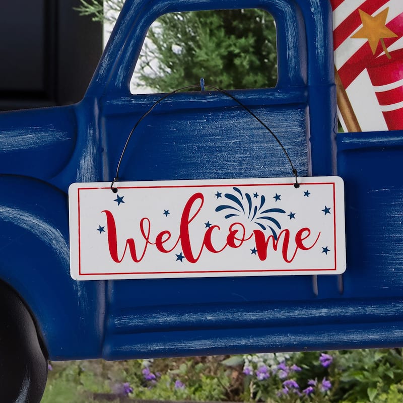 Glitzhome Metal Americana Stars Stripes Yard Stake Wall Sign with Welcome Flag
