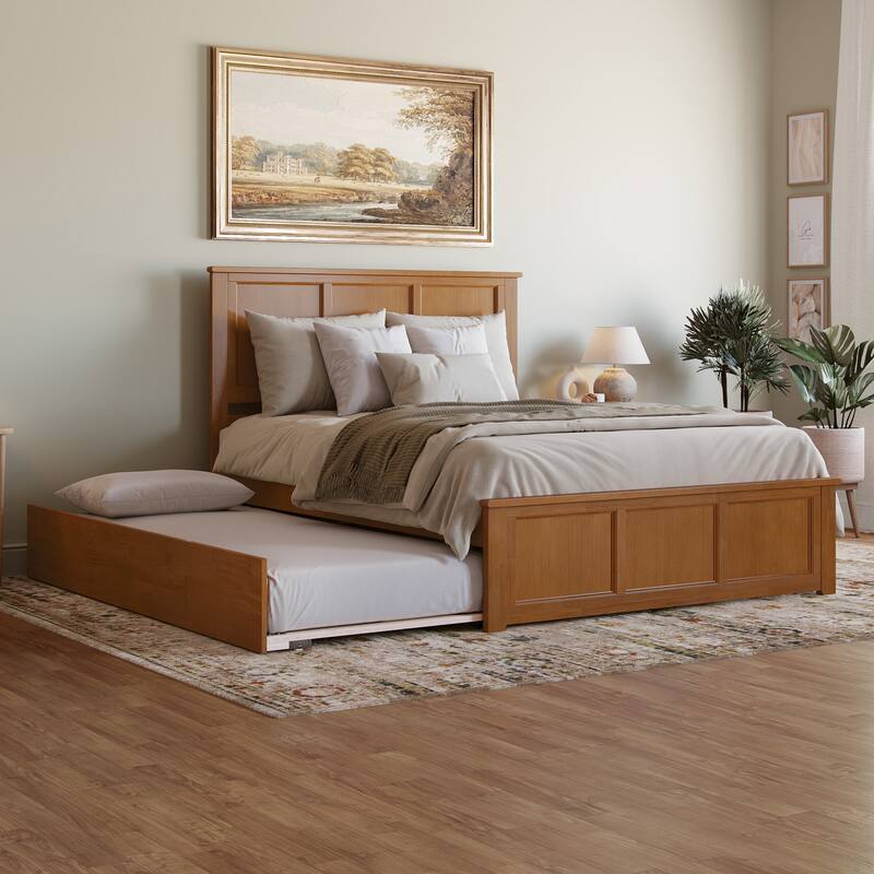 AFI Madison Platform Bed with Matching Footboard & Trundle - Light Toffee - Queen