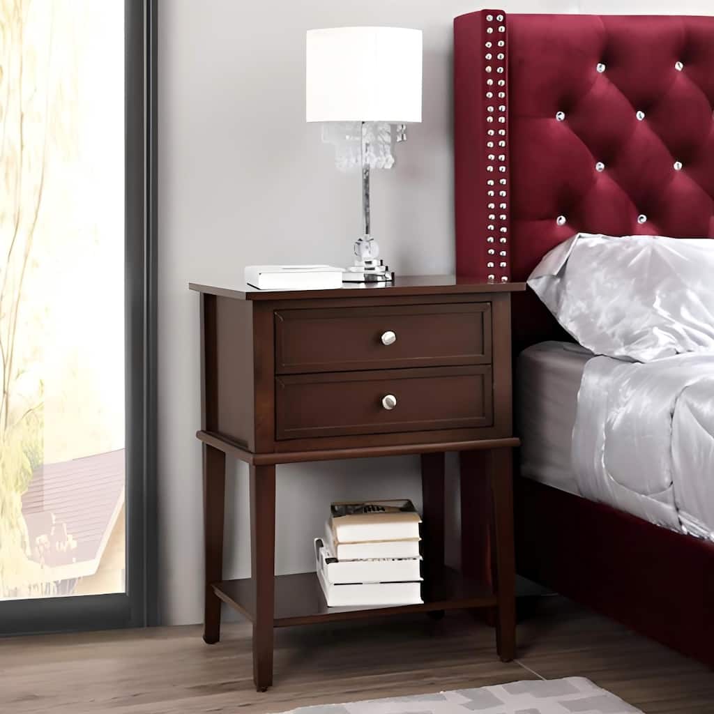 Nightstand with Roller Drawer Glides, Cappuccino Finish, Easy Assembly